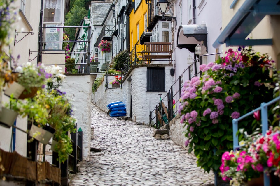 Beautiful view of the streets of Clovelly, nice old village in the heart of Devonshire, England