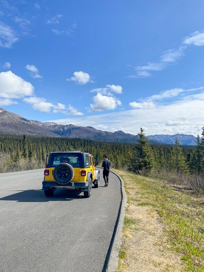 Adventurous Jeep tour in Denali with Kyle Kroeger and scenic mountain views.