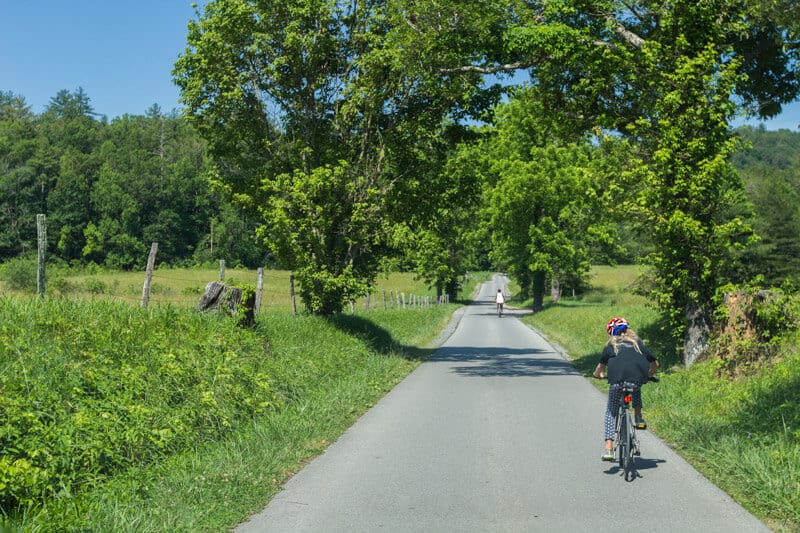 child on bike cycling the Cades Cove Tennessee bike ride