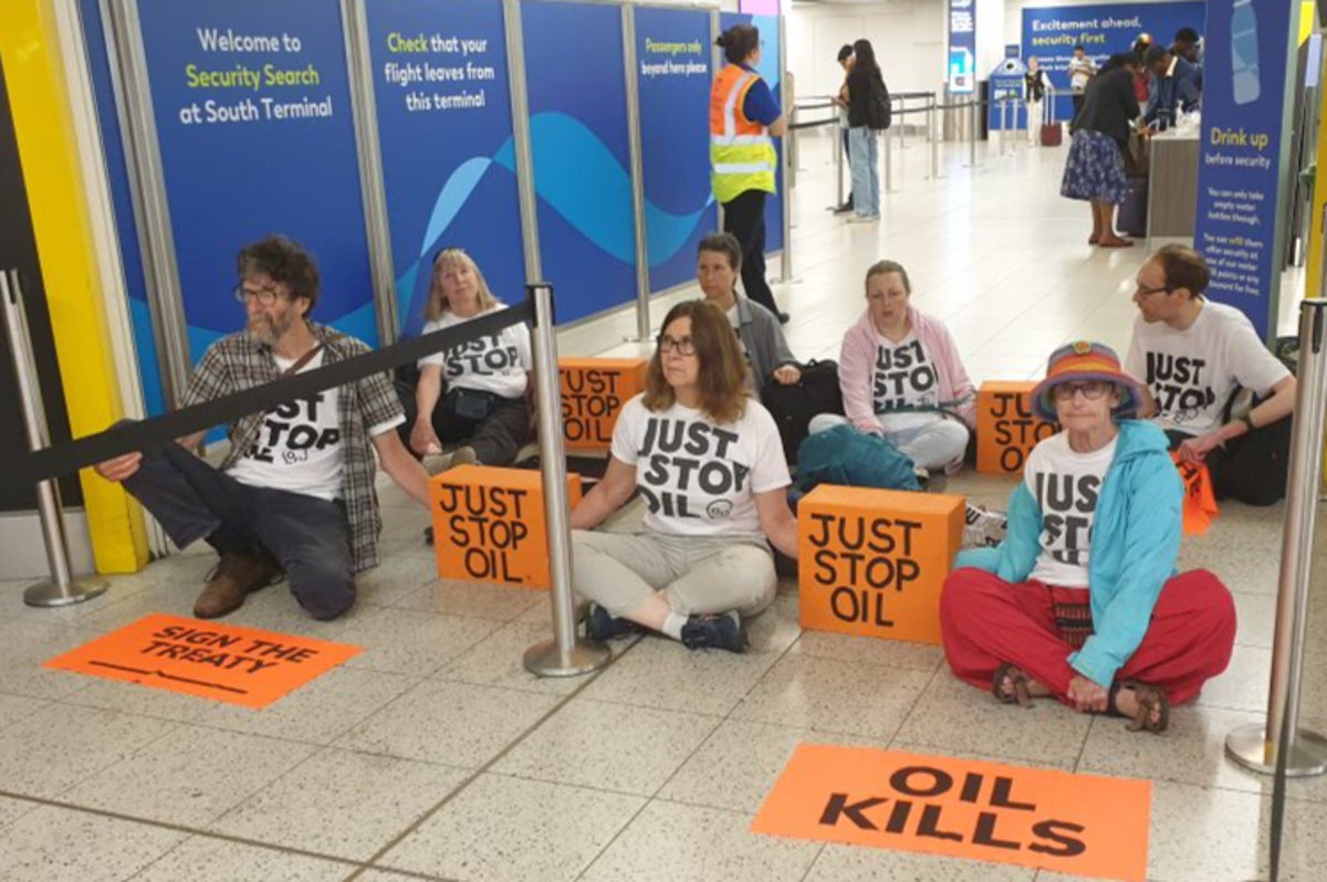 Gatwick passengers step over Just Stop Oil activists blocking airport | News