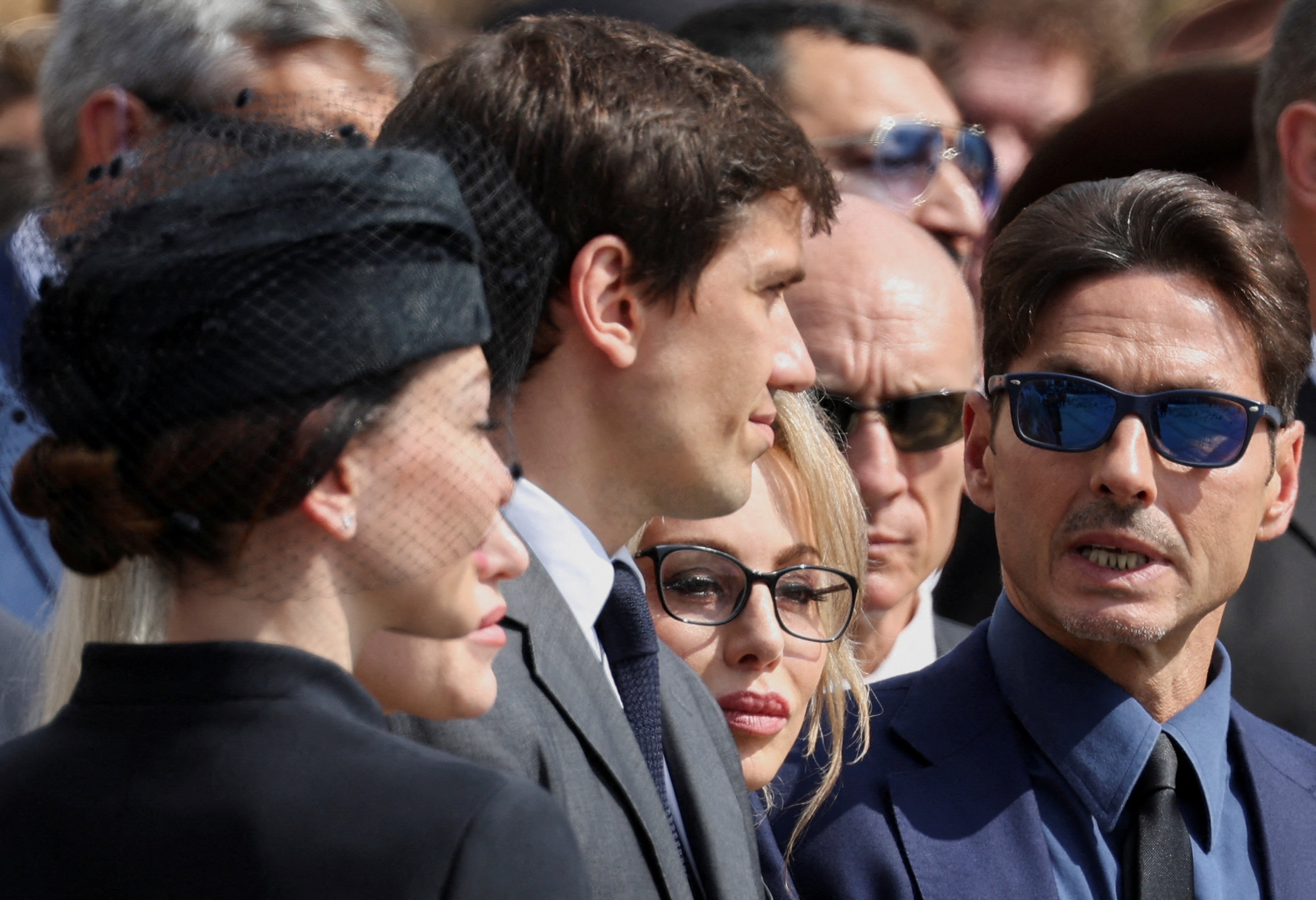 Eleonora Berlusconi, Barbara Berlusconi, Marina Berlusconi, Pier Silvio Berlusconi and Luigi Berlusconi on the day of the state funeral of former Italian Prime Minister Silvio Berlusconi outside the Duomo Cathedral, in Milan, Italy June 14, 2023