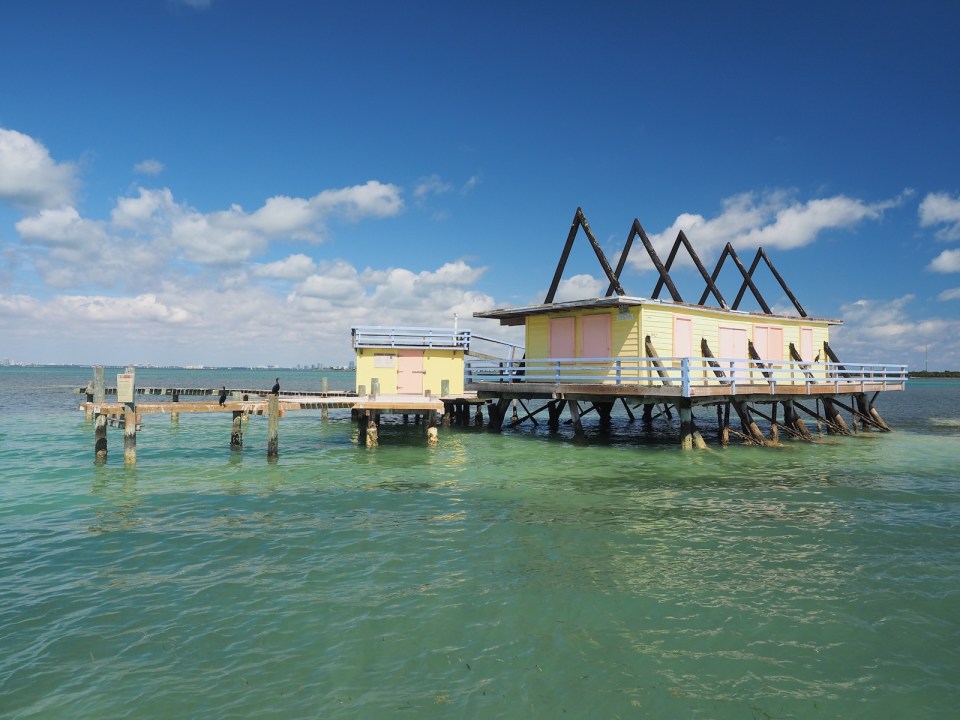 Stiltsville, Biscayne National Park, Florida 03-01-2019 The A-Frame House, one of seven remaining stilt houses above the grass flats of the park.