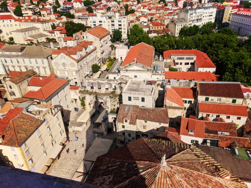 View from bell tower at Cathedral in Old Town Split Croatia sail