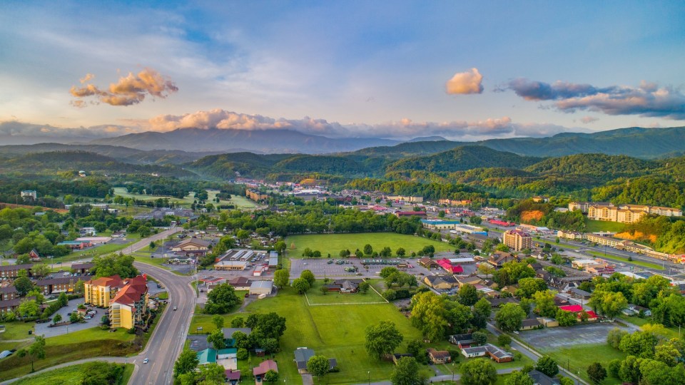 Pigeon Forge and Sevierville Tennessee Drone Aerial.