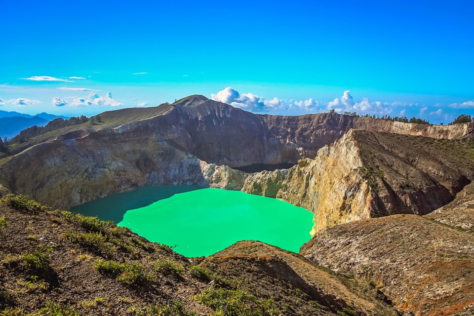 Crater lakes of stunning Kelimutu volcanoe in Flores in Indonesia