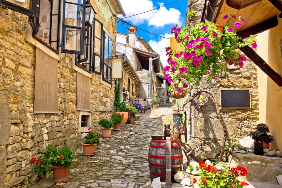 Town of Hum colorful old stone street, Istria, Croatia