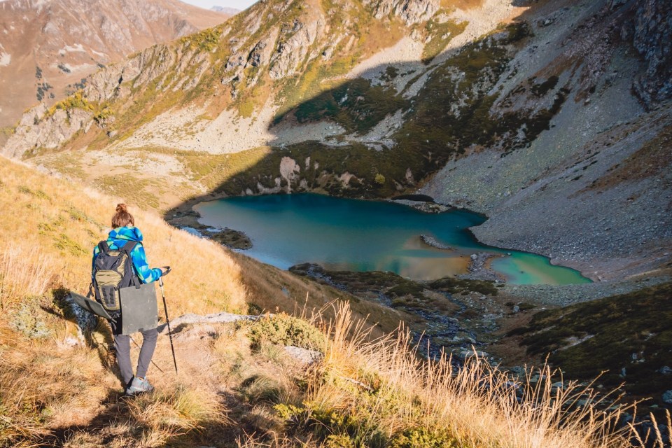 Woman hiker in the mountains