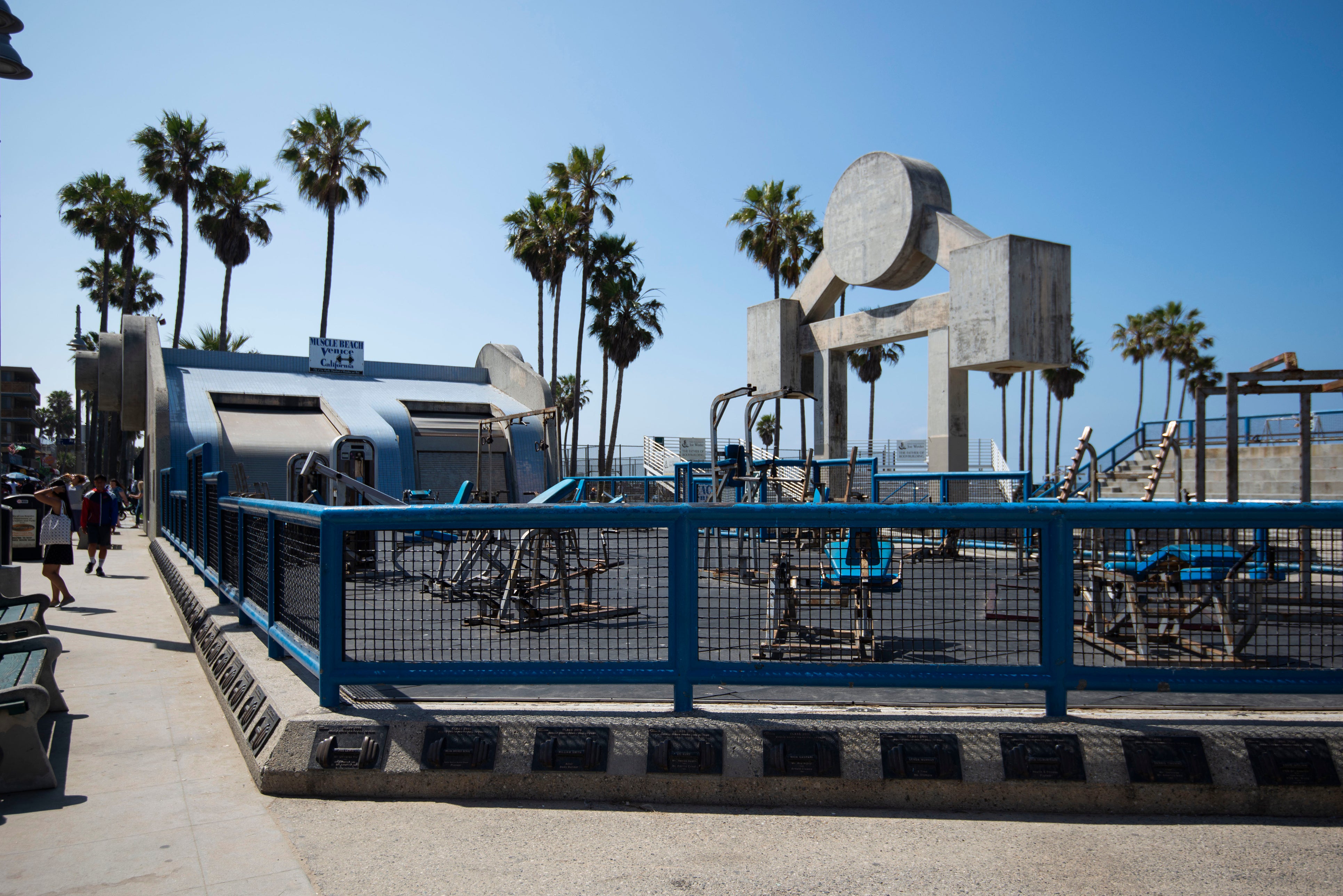 Muscle Beach Venice is a bodybuilder hotspot along the shoreline