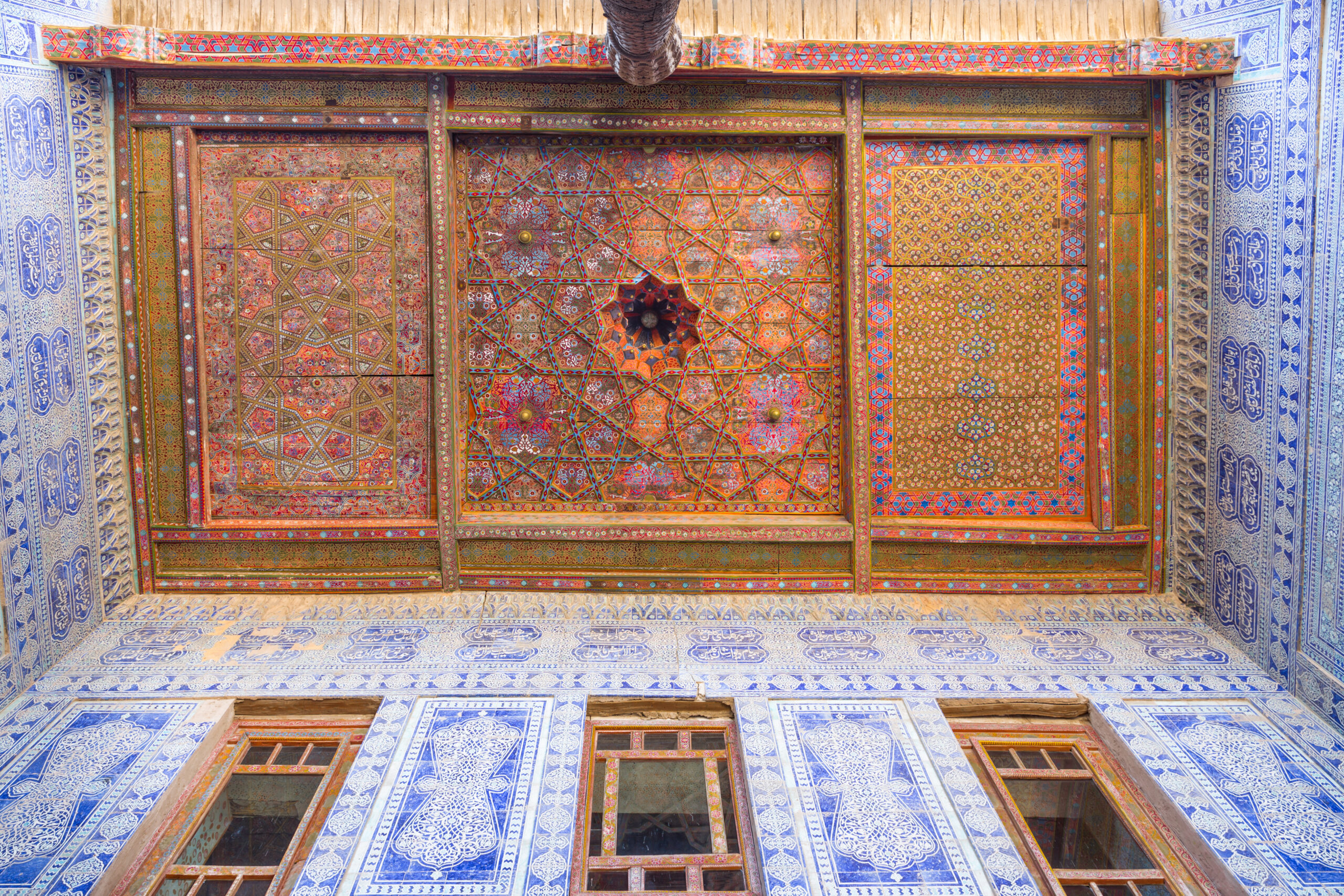 Ceiling of the Tosh Hovli Palace, in the fortress Ichon-Qala, the old town of Khiva, in Uzbekistan