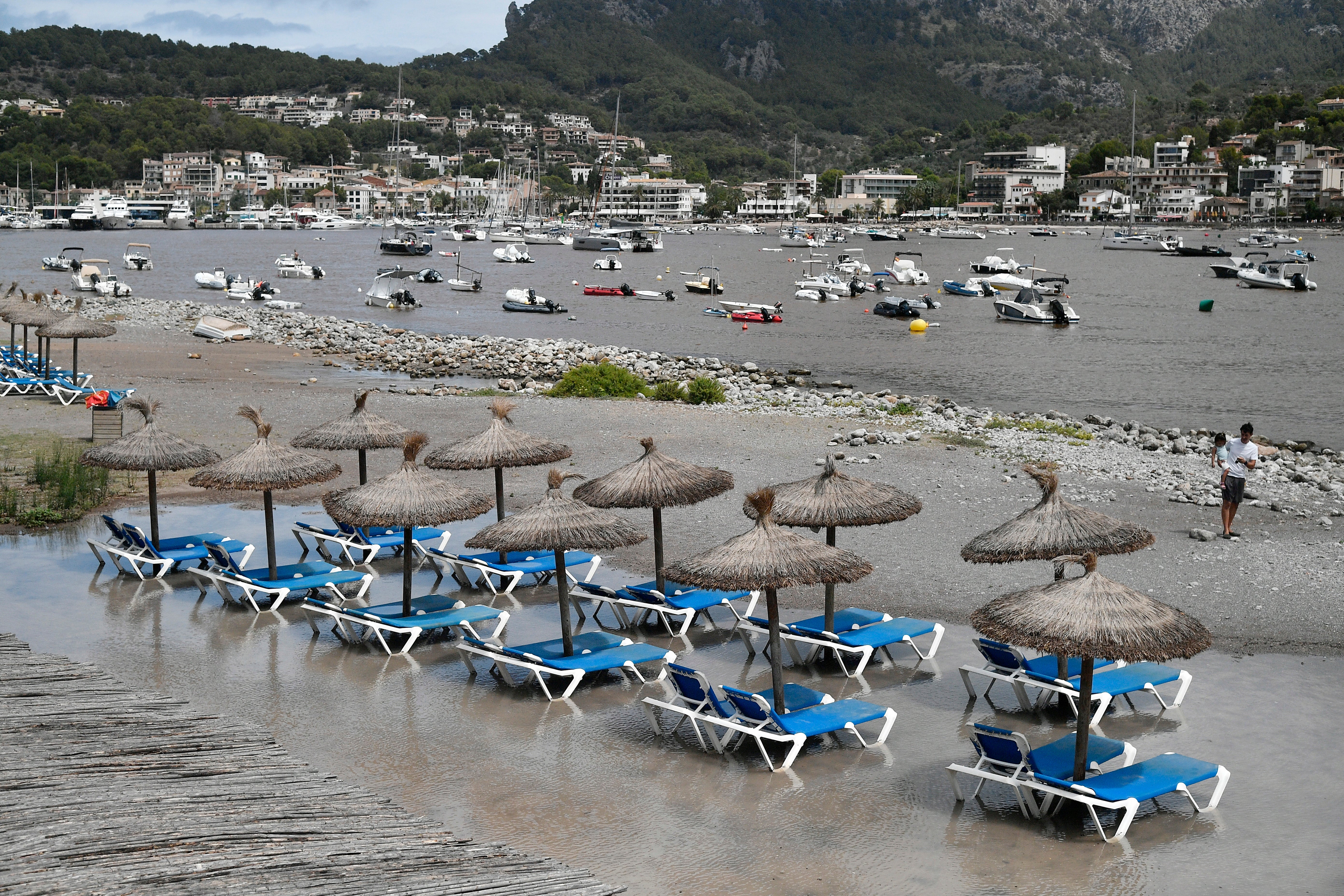 A view of a flooded beach in Soller, Mallorca island, Balearics, Spain, 15 August 2024