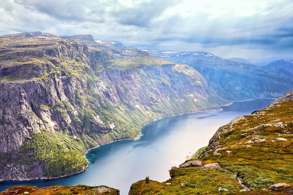 Ringedalsvatnet Lake close to The Troll's Tongue rock, Norway