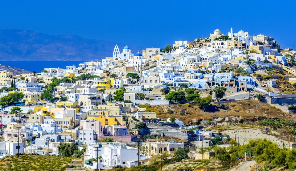 Pyrgos Kallistis. Santorini, Cyclades islands. Greece. Traditional and famous greek architecture