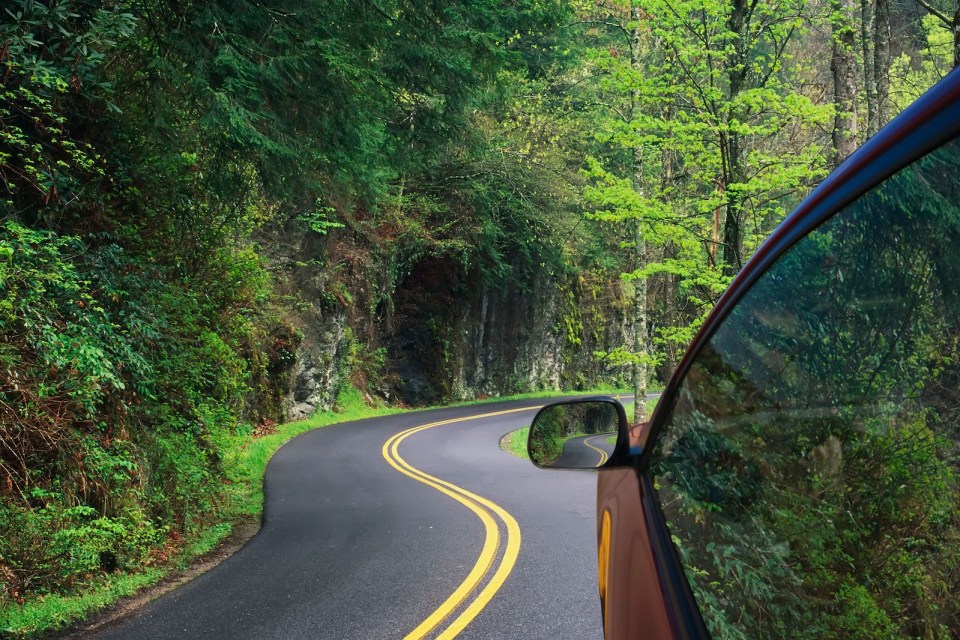 Driving through the winding roads of the Great Smoky Mountains National Park, Tennessee, USA