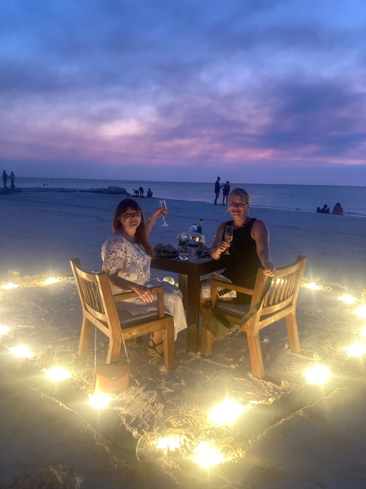 Edel and Abi enjoying sunset dining at Mystique, Holbox