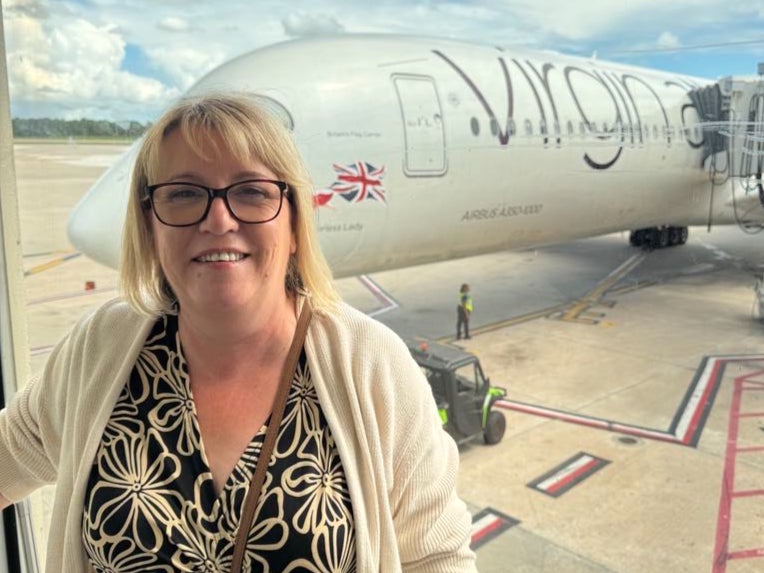 Touch down: Kathleen Matheson on arrival in Orlando