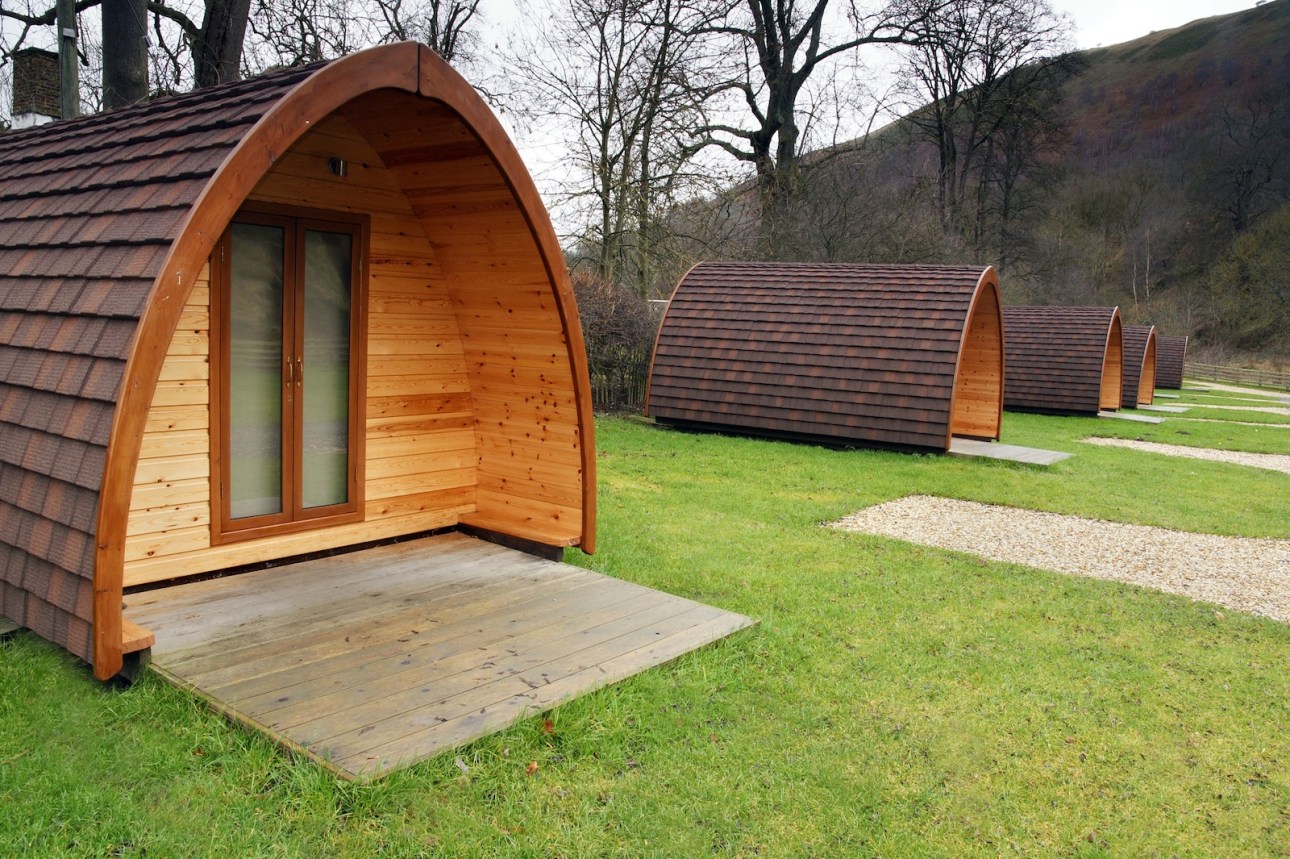 Camping pods in an empty rural camp site in North Wales UK