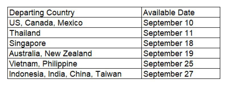 The complimentary domesitc flight schedule