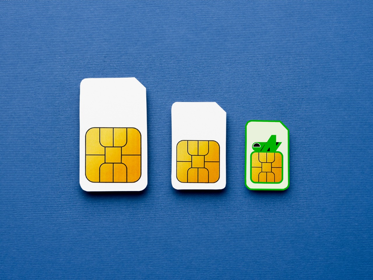 eSIM cards of various sizes.