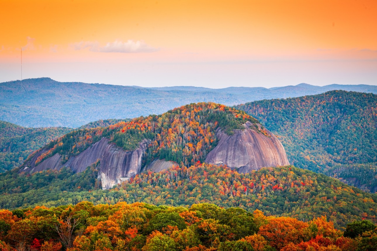 Pisgah National Forest, North Carolina, USA at Looking Glass Rock during autumn season in the morning.