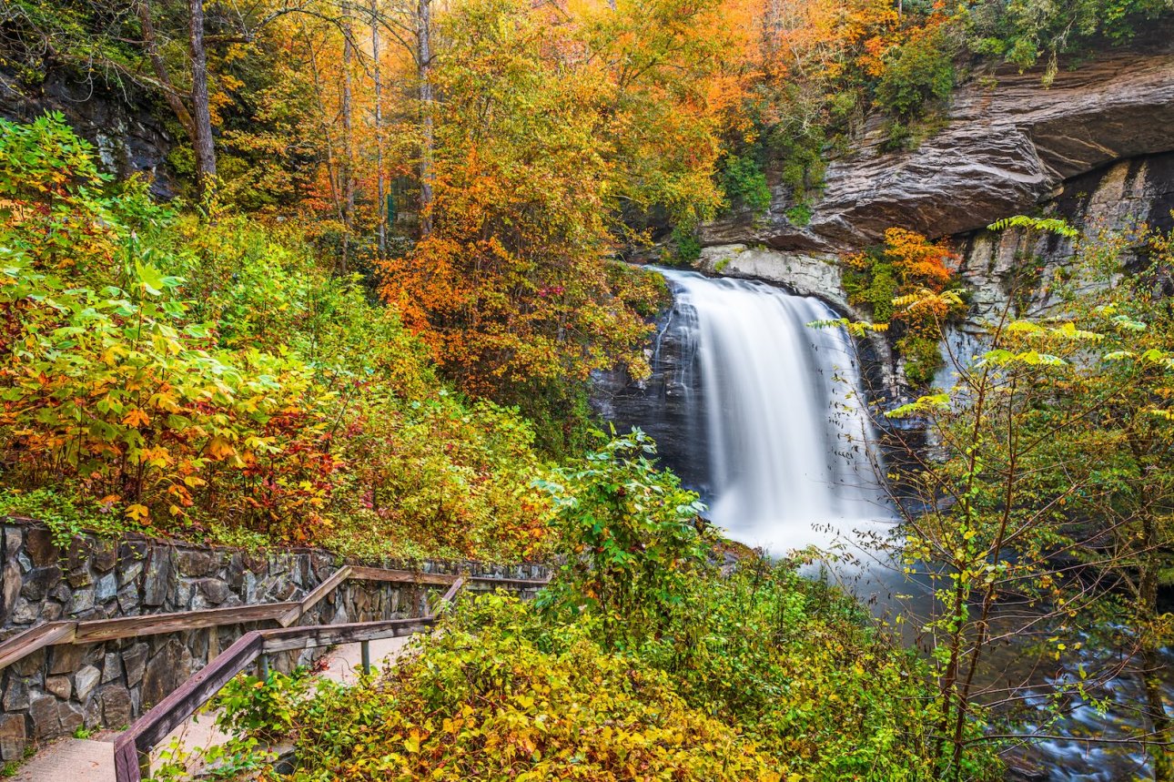 Looking Glass Falls in Pisgah National Forest just 4 miles or 10 minutes drive from Looking Glass Rock