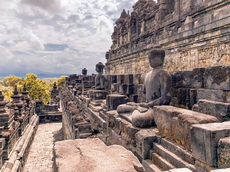 statue of seated buddha at Borobudur temple 