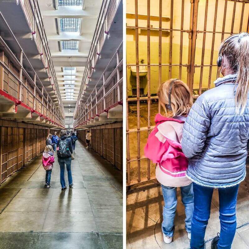 people walking down halls of alcatraz prison