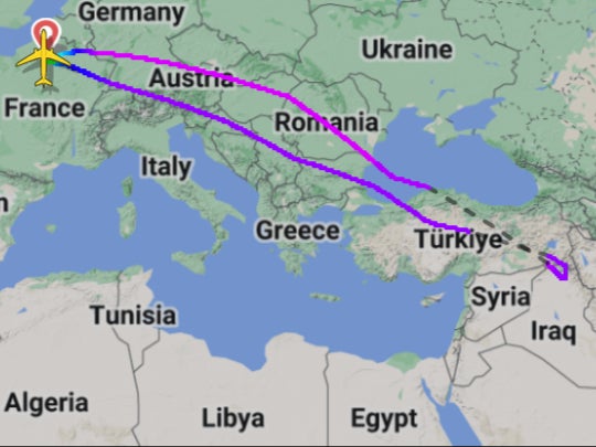 Day return: Air France AF218 from Paris CDG to Mumbai, which returned to base