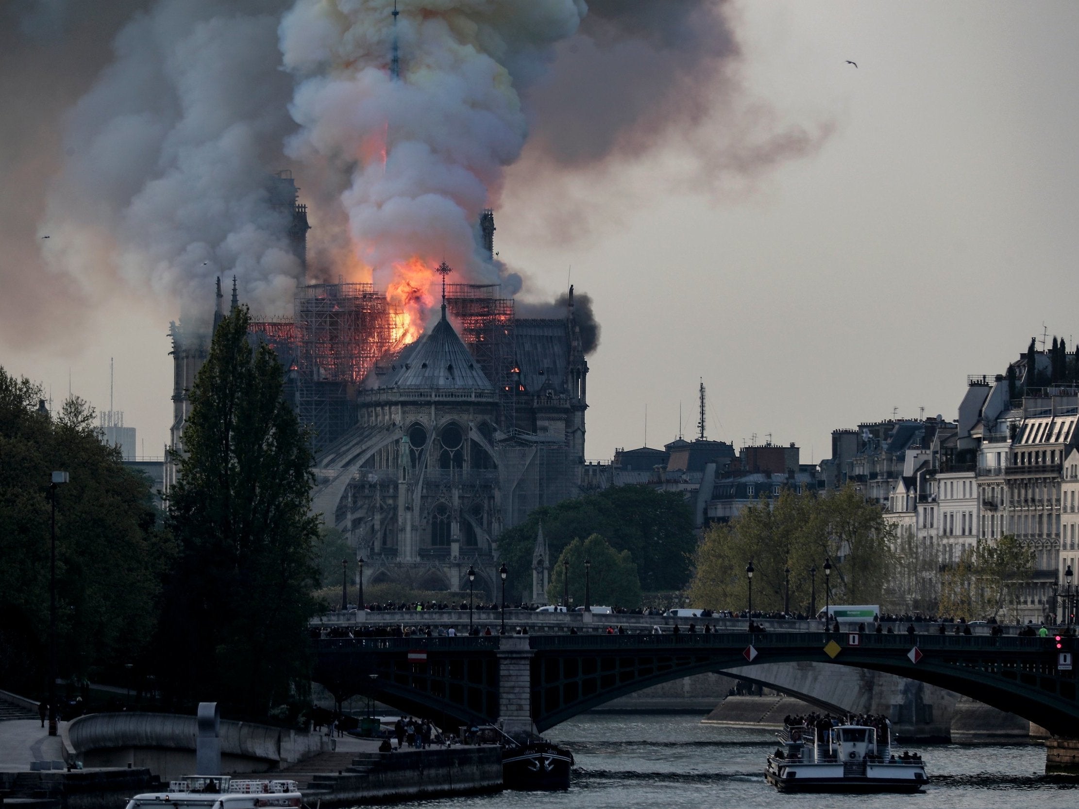 2 Flames on the roof of the Notre-Dame Cathedral in Paris in 2019