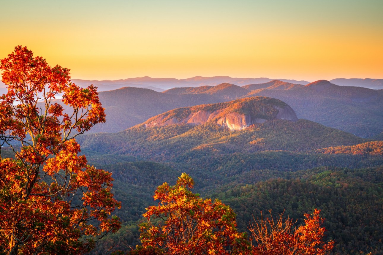 Pisgah National Forest, North Carolina, USA at Looking Glass Rock during autumn season