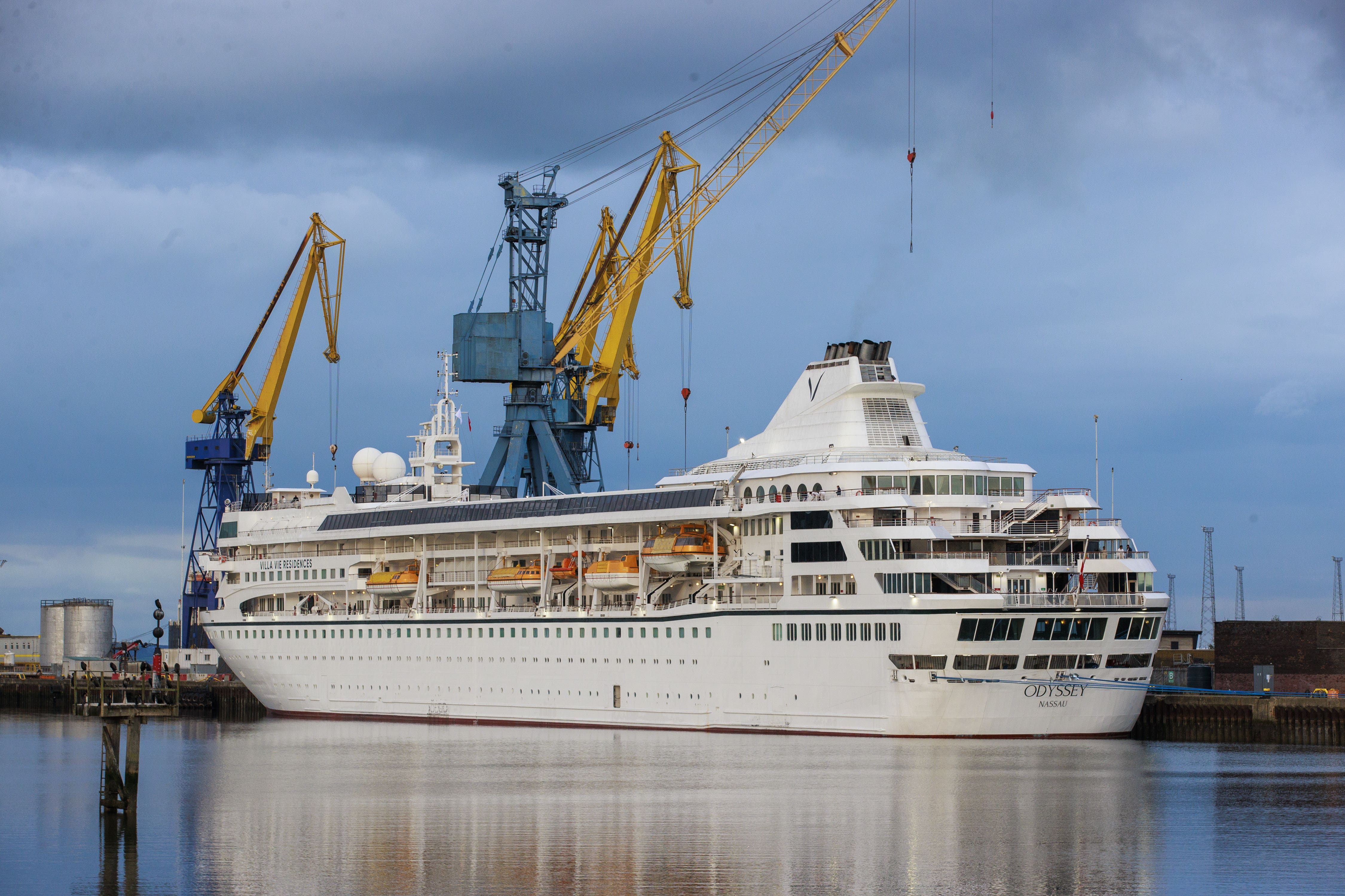 The luxury cruise ship that has finally set sail on its around-the-world trip after being unexpectedly stranded for four months in Belfast dock