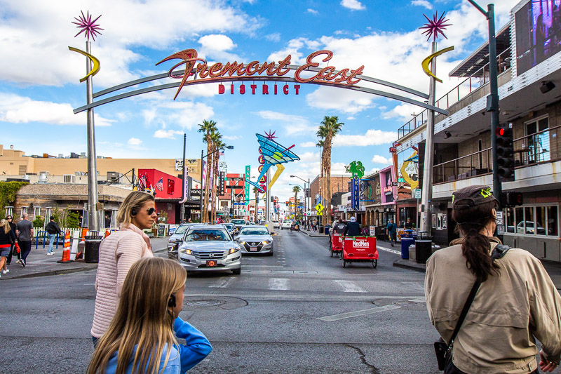 caz walking on main street of downtown Las Vegas