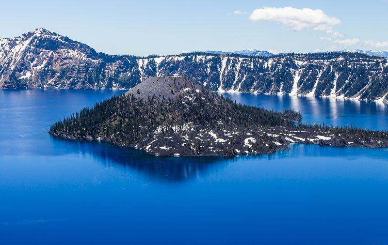 view of wizard island in crater lake