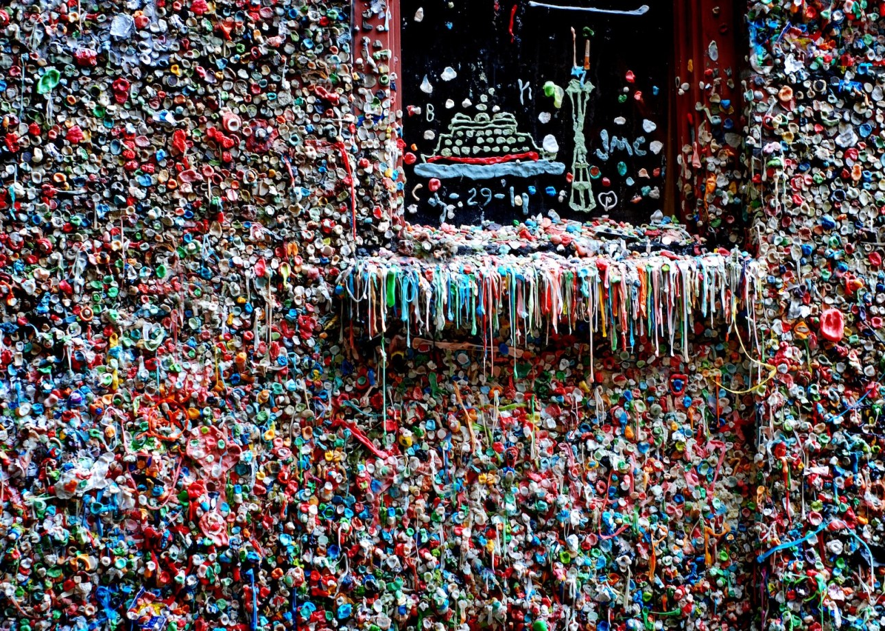 Seattle gum wall with colorful bubblegum stuck together