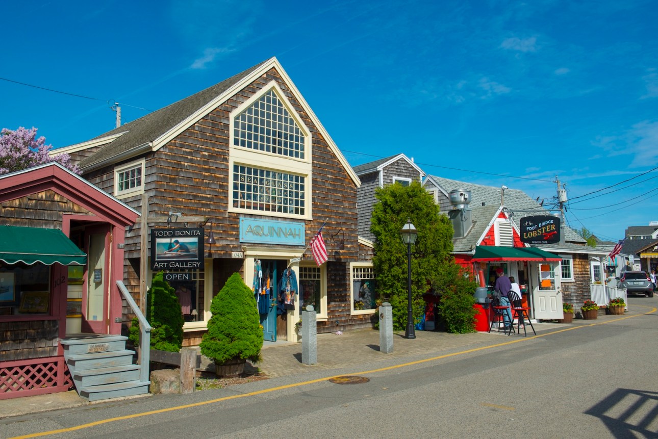 Historic buildings and shops in Perkins Cove in Ogunquit, Maine