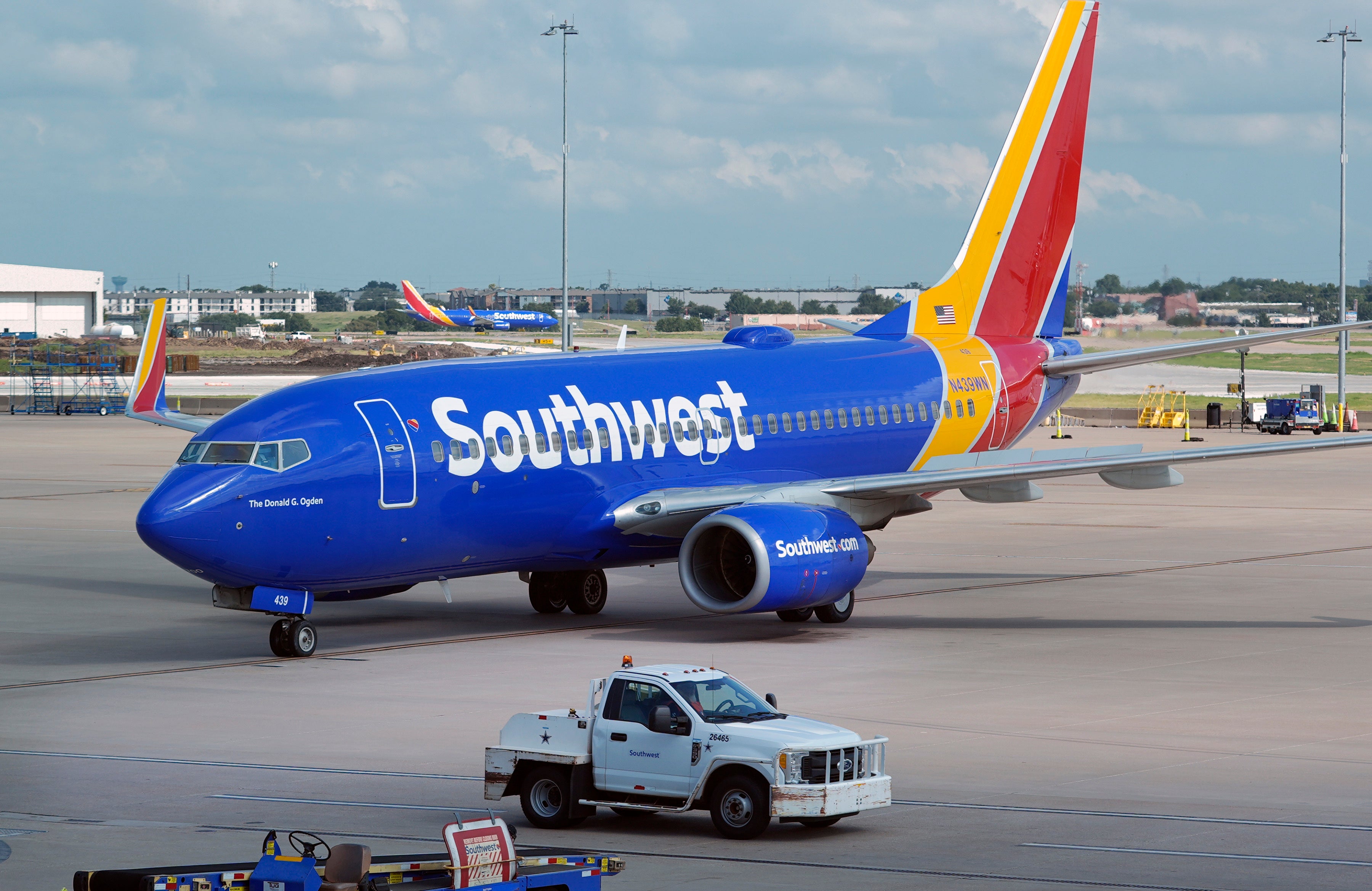 A Southwest Airlines plane moves to depart from Love Field in Dallas, July 25, 2024