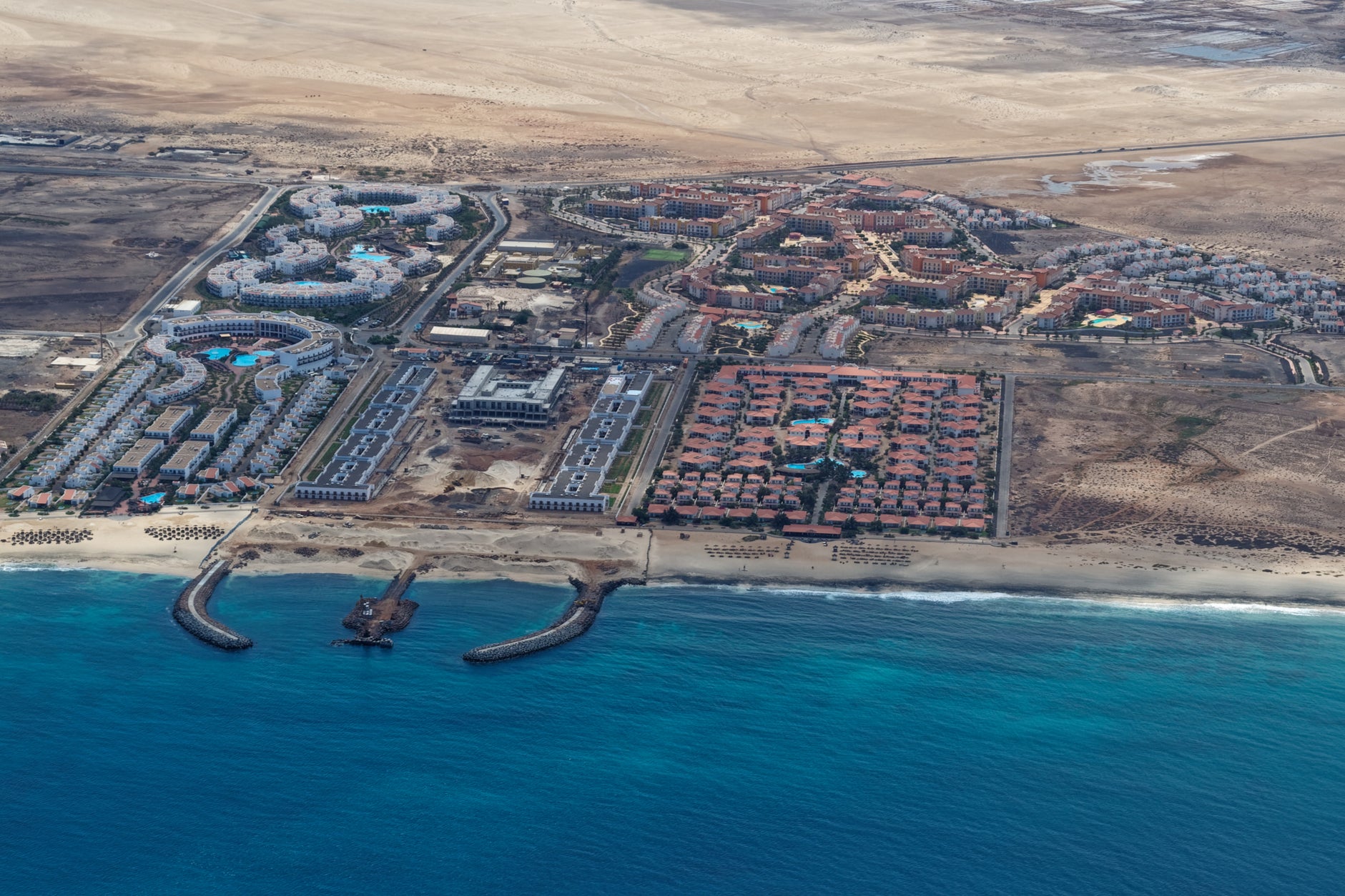 Aerial view at the resort area on the island Sal, Cape Verde