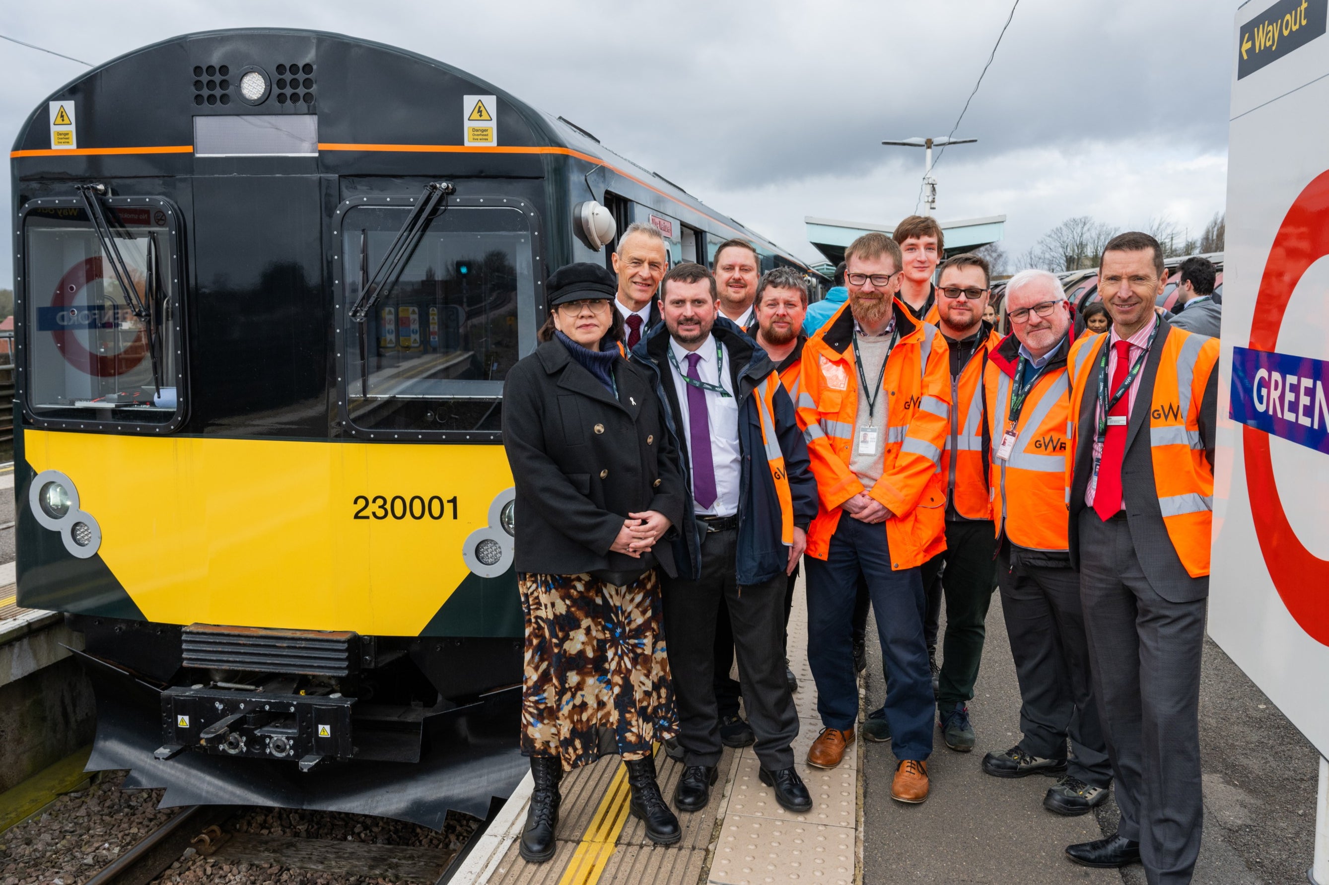 Members of GWR’s fast-charge technology team alongside the battery train at Greenford