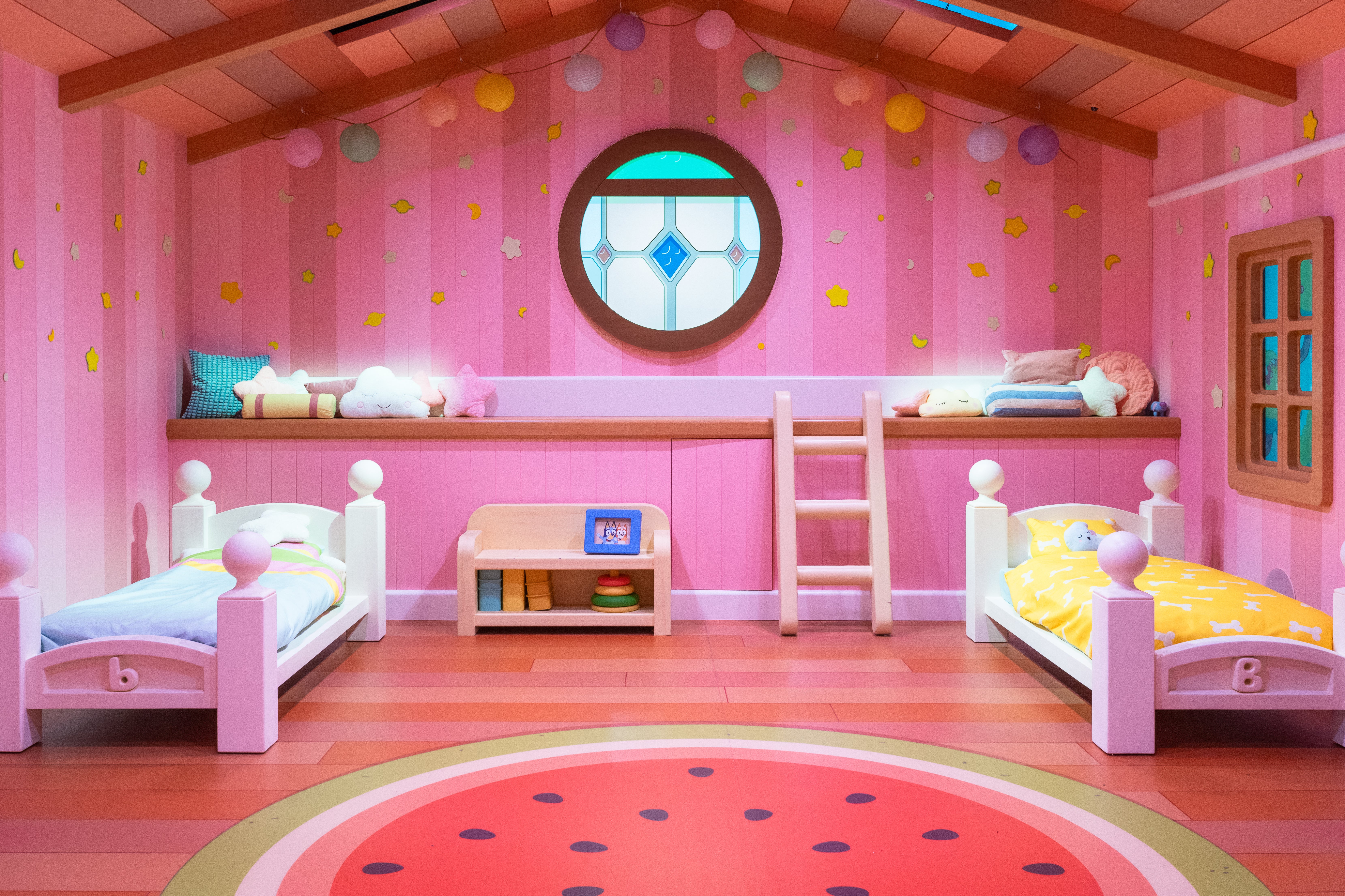 Enter Bluey’s house to explore the living room, girls’ bedroom, playroom and kitchen