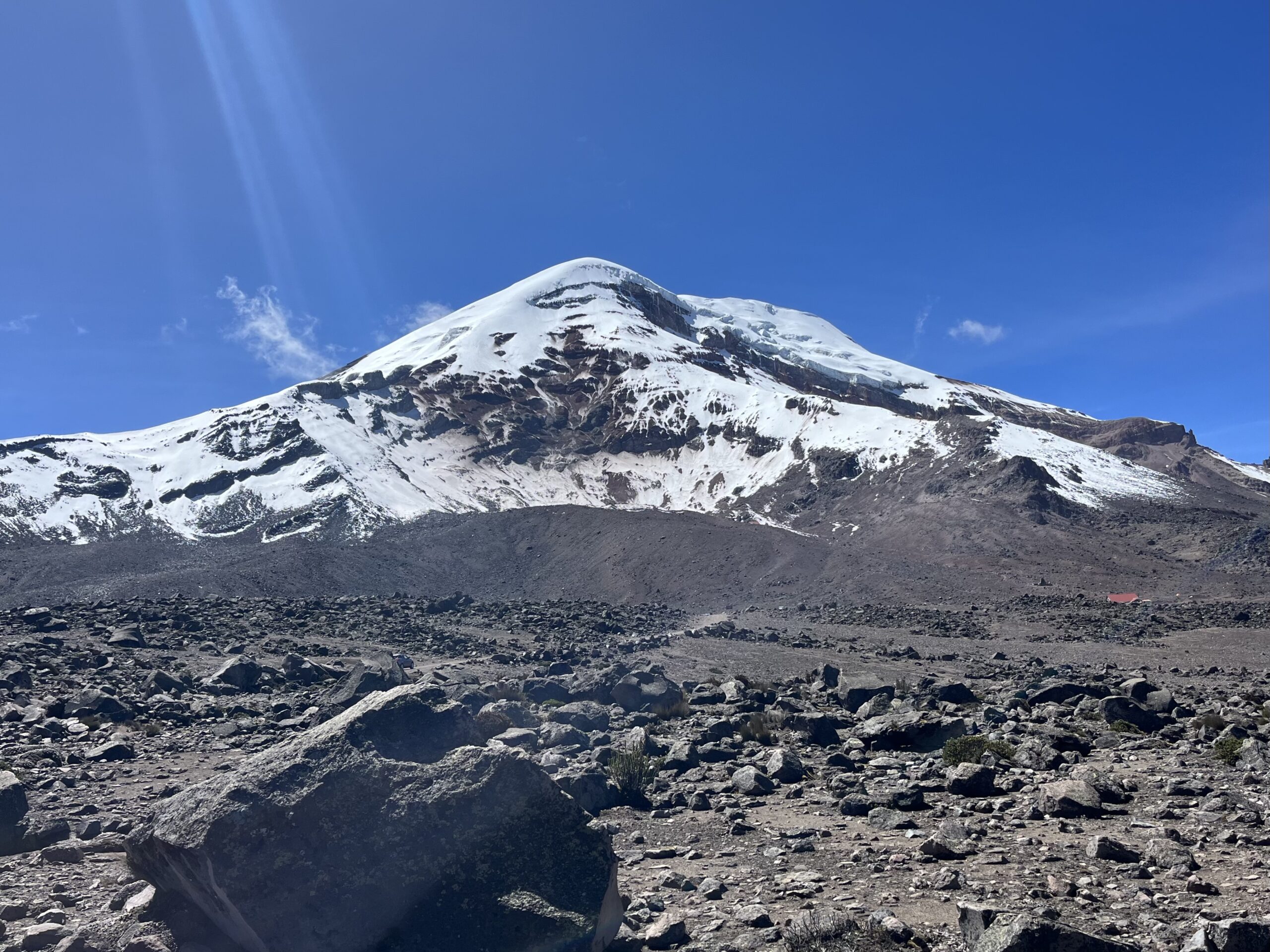 Chimborazo's snow-capped peak under a clear sky.