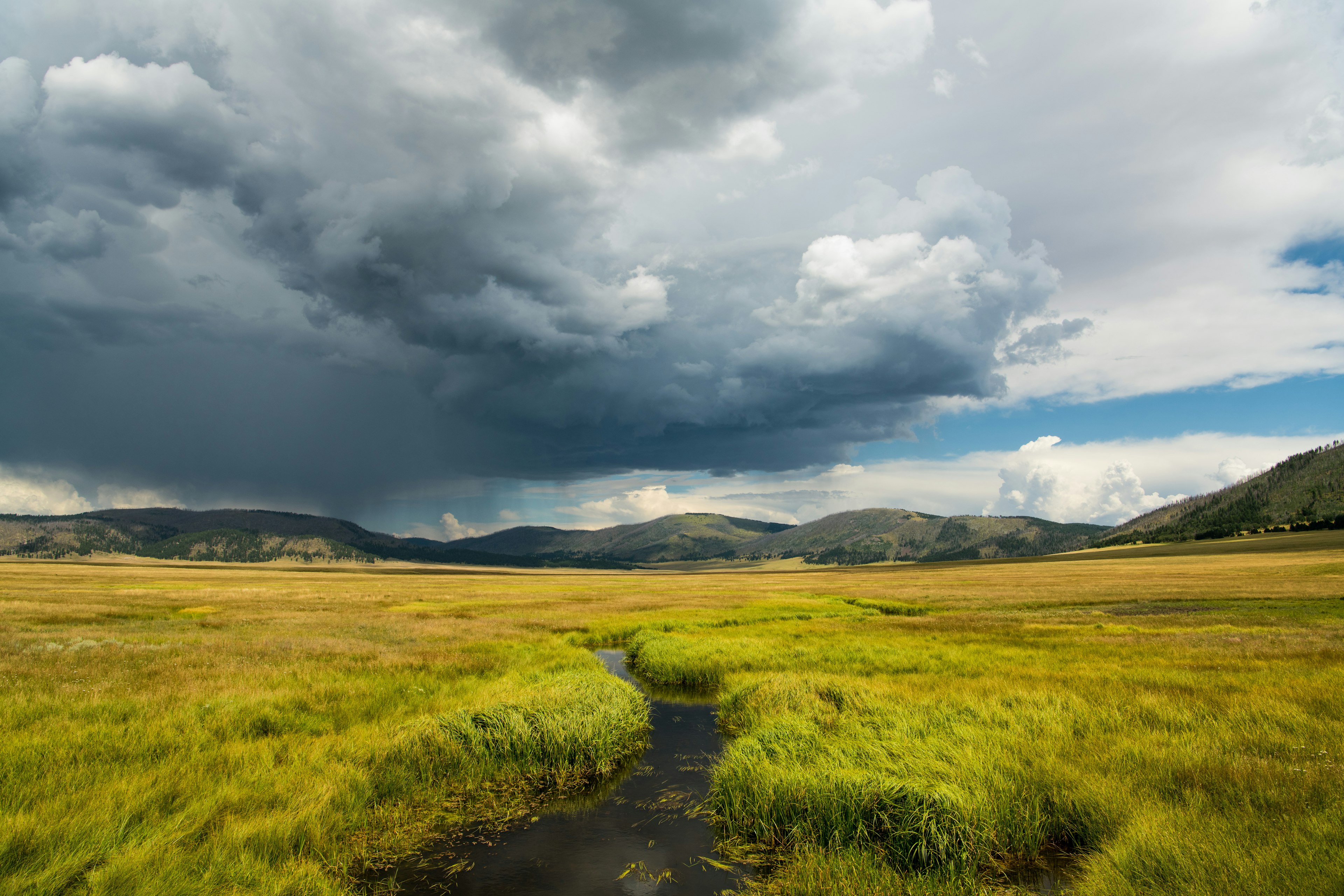 Storm over grasslands in Valles Caldera National Preserve, New Mexico.