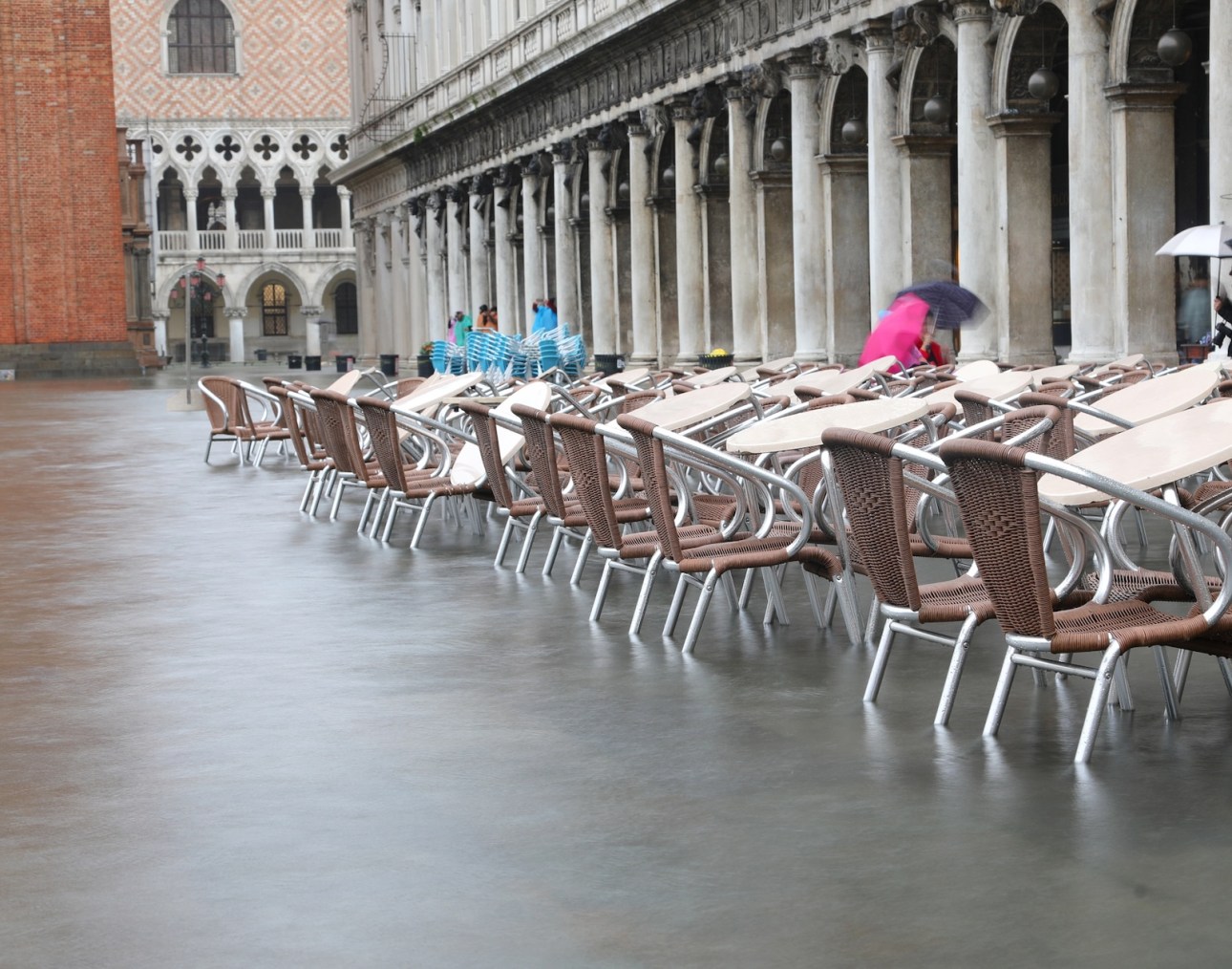 Chairs and tables of alfresco cafe in Saint Mark, Venice