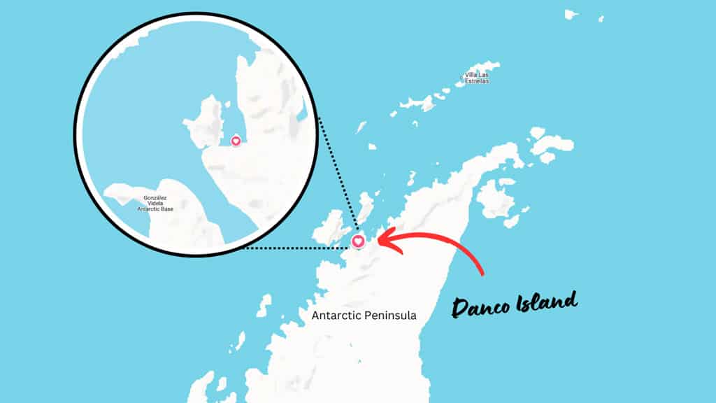 Map of the location of Danco Island on the Antarctic Peninsula