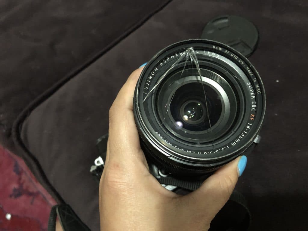 A camera with a broken lens