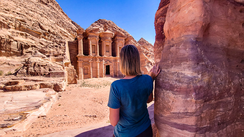 caz looking at the monastery