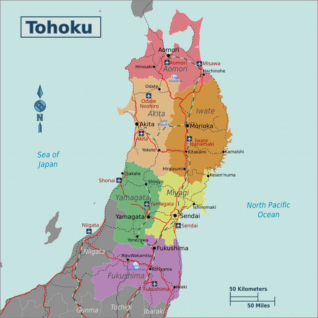 Map of Tohoku prefectures