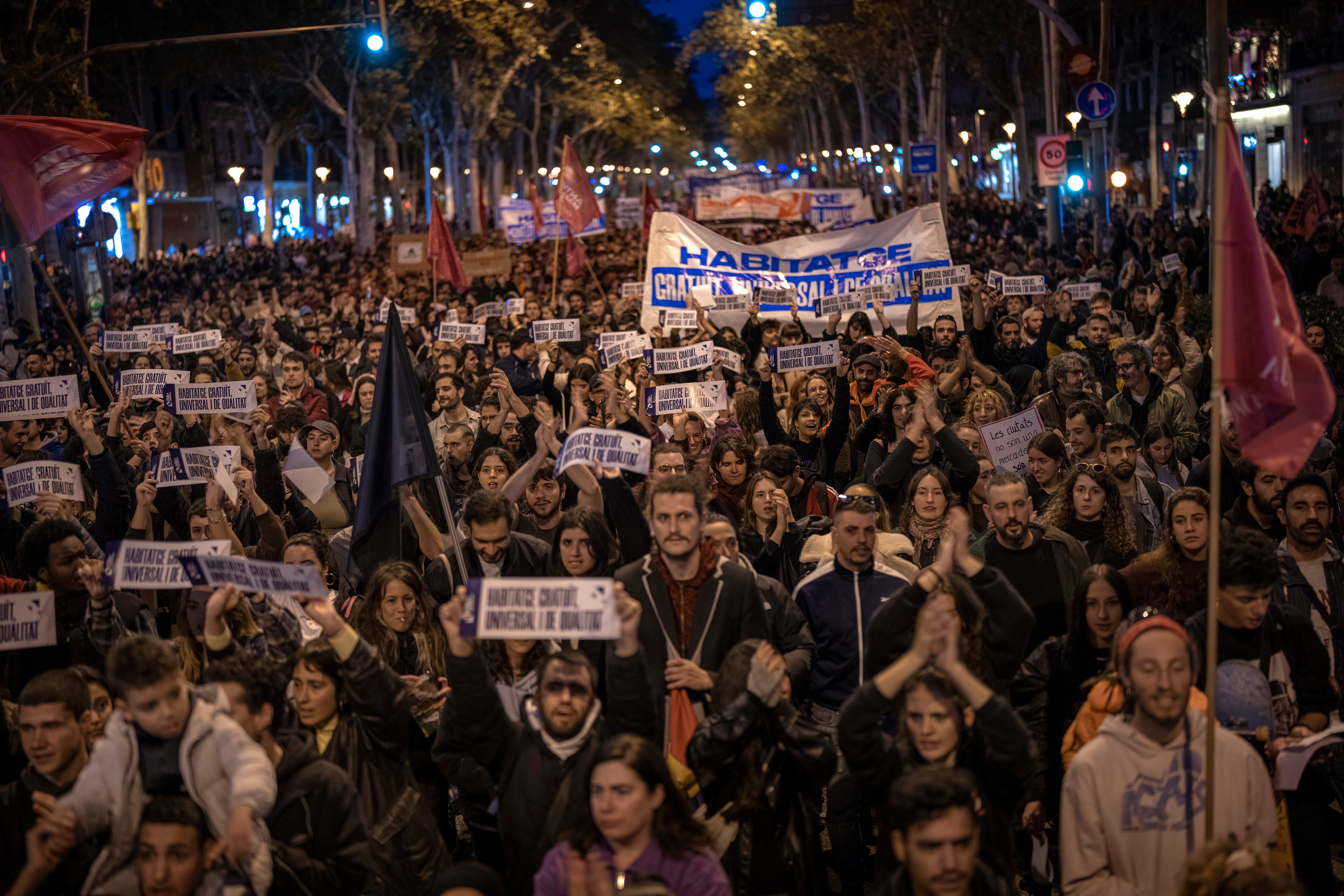 Demonstrators in Barcelona protesting the rising cost of renting