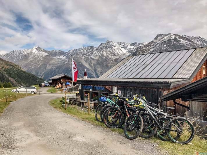 bikes parked in front of l alpine mountain ski hut