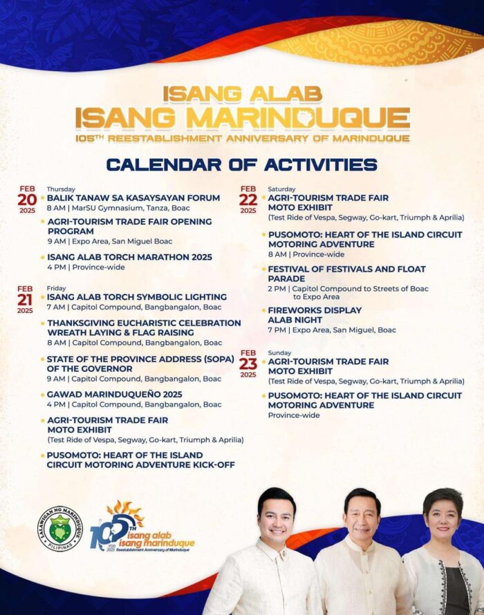 Isang Alab Isang Marinduque Calendar of activities