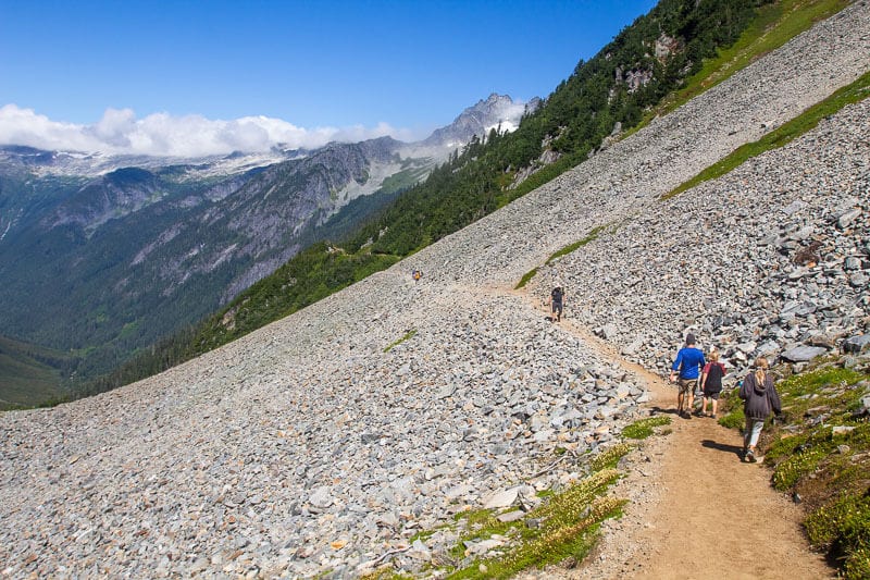hikers on cascades pass trail North Cascades National Park, Washington State