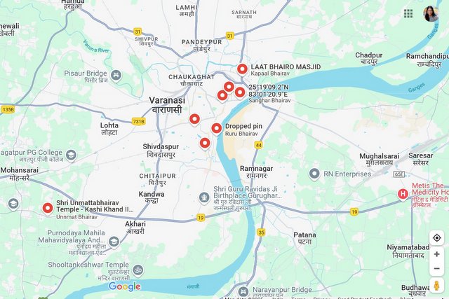 Map of Kashi Ashta Bhairava Yatra